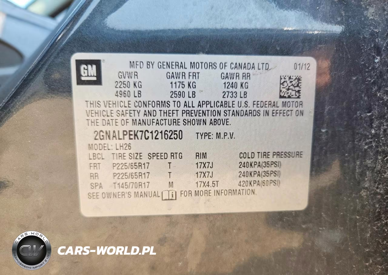 2012 Chevrolet Equinox Lt VIN:2GNALPEK7C1216250 - 12