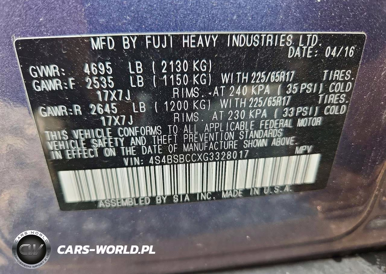 2016 Subaru Outback 2.5I Premium VIN:4S4BSBCCXG3328017 - 13