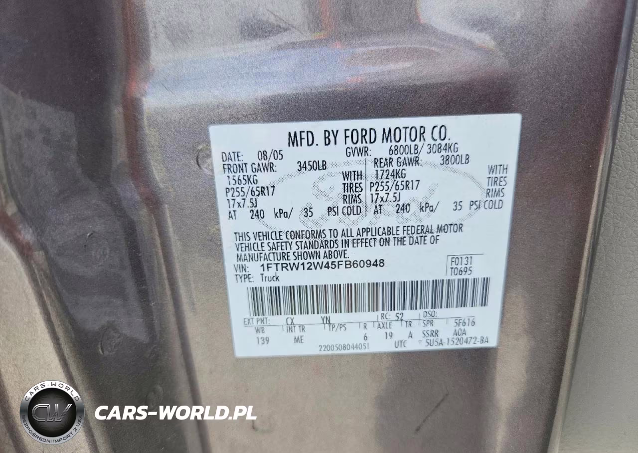 2005 Ford F150 Supercrew VIN:1FTRW12W45FB60948 - 13