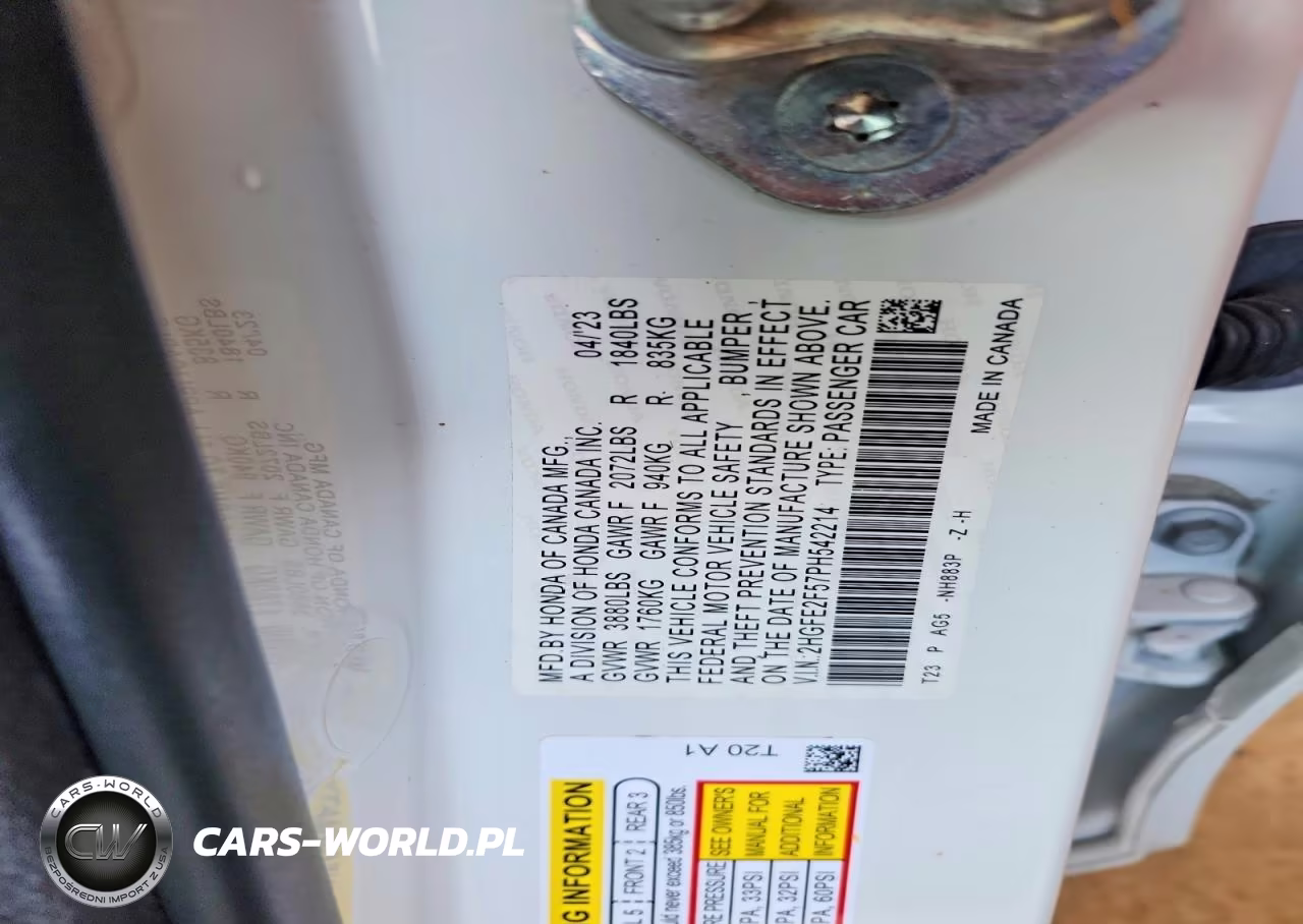2023 Honda Civic Sport VIN:2HGFE2F57PH542214 - 12