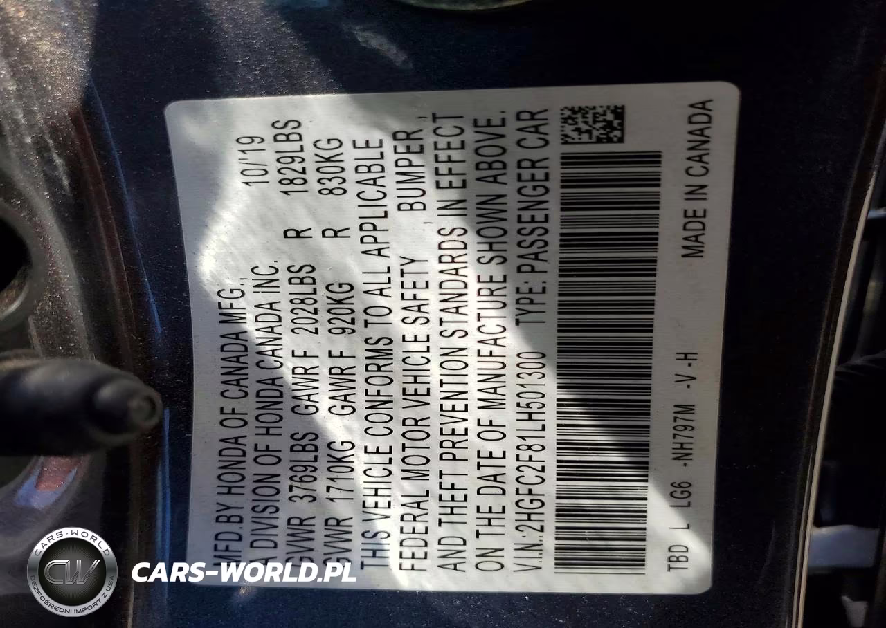 2020 Honda Civic Sport VIN:2HGFC2F81LH501300 - 12