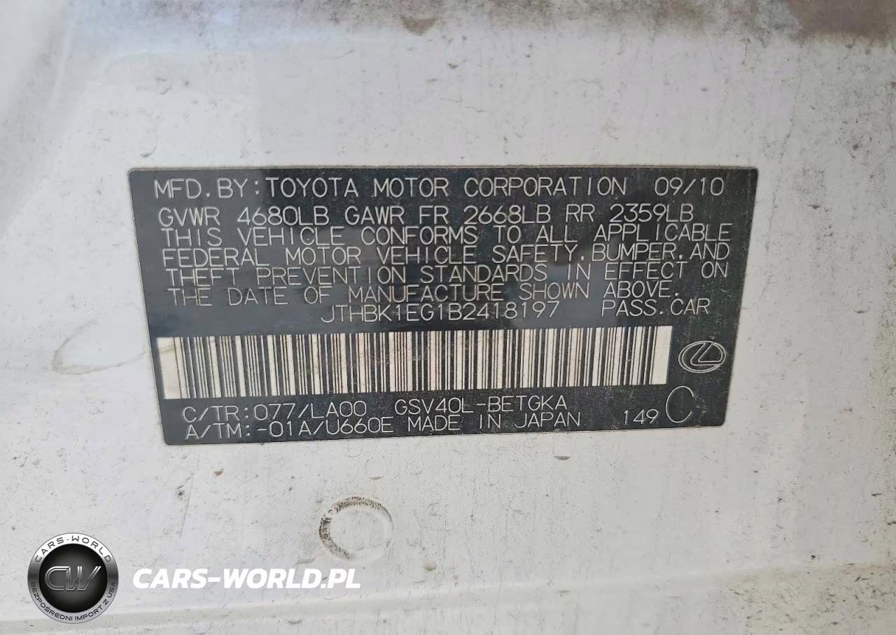 2011 Lexus Es 350 VIN:JTHBK1EG1B2418197 - 12