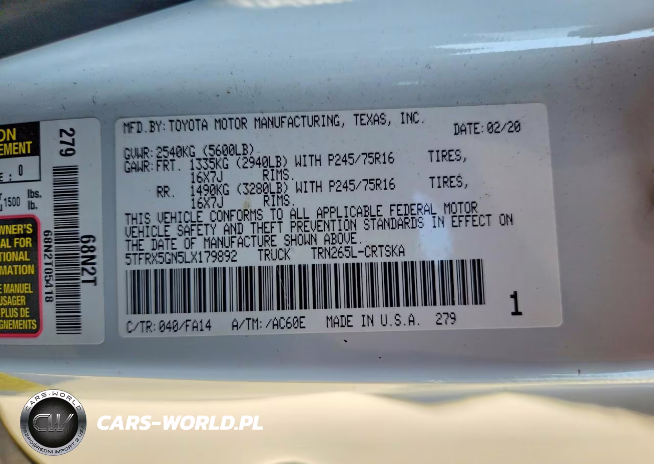 2020 Toyota Tacoma Sr VIN:5TFRX5GN5LX179892 - 12