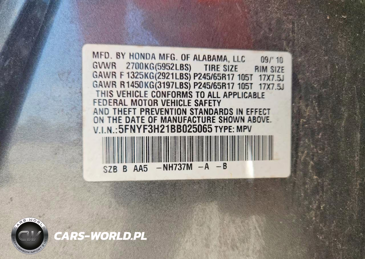 2011 Honda Pilot Lx VIN:5FNYF3H21BB025065 - 14