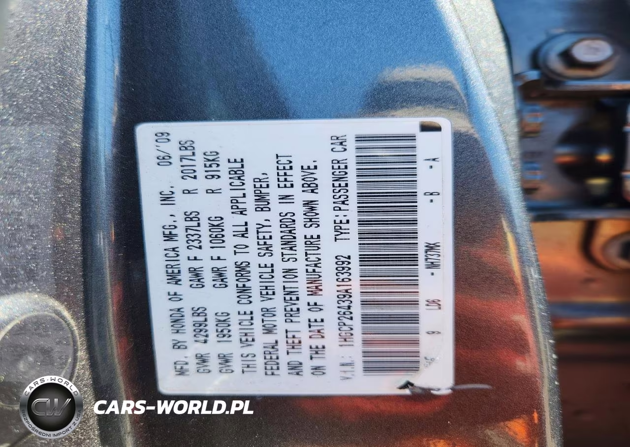 2009 Honda Accord Lxp VIN:1HGCP26439A163992 - 12