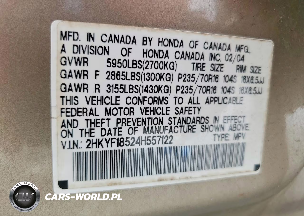 2004 Honda Pilot Exl VIN:2HKYF18524H557122 - 13