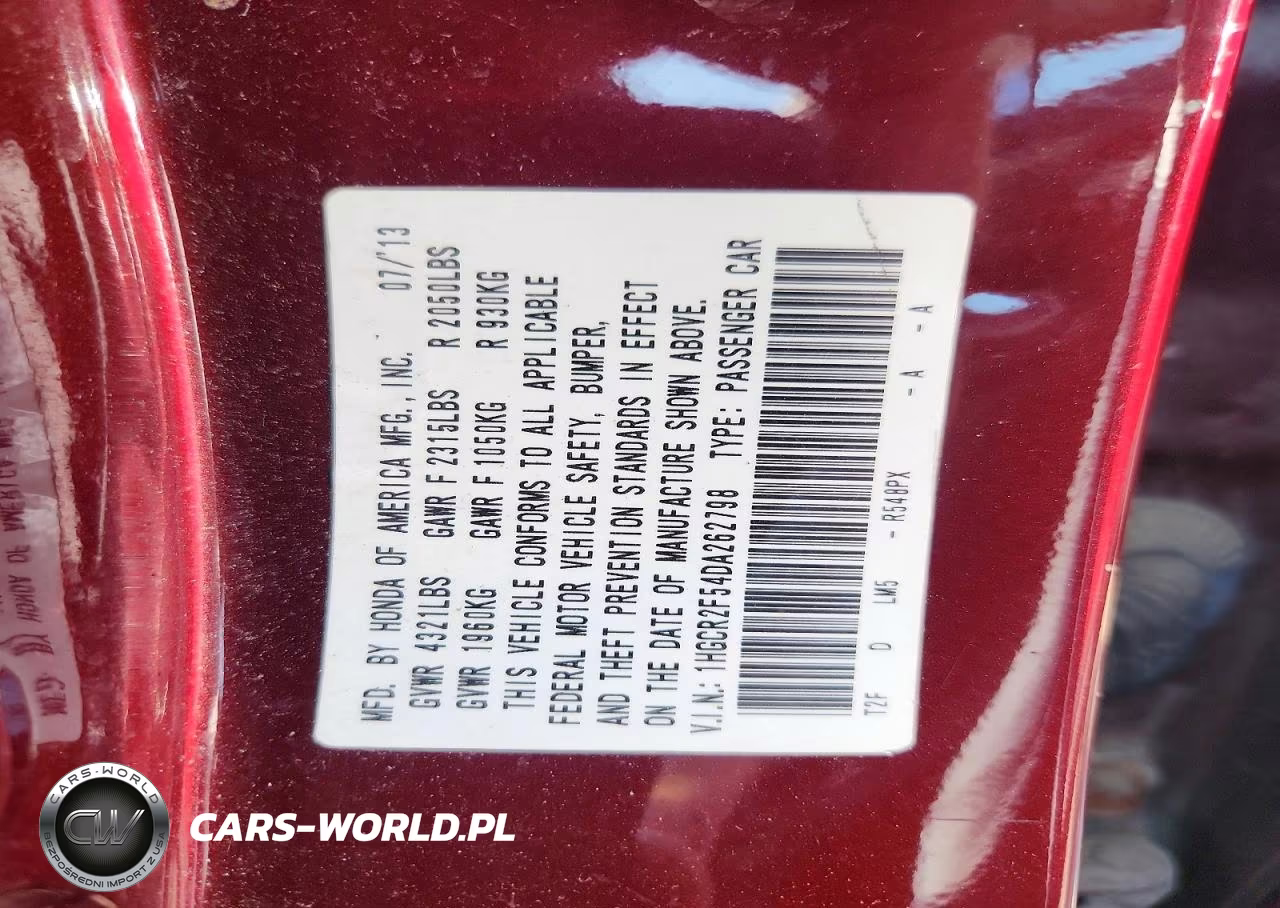 2013 Honda Accord Sport VIN:1HGCR2F54DA262798 - 12