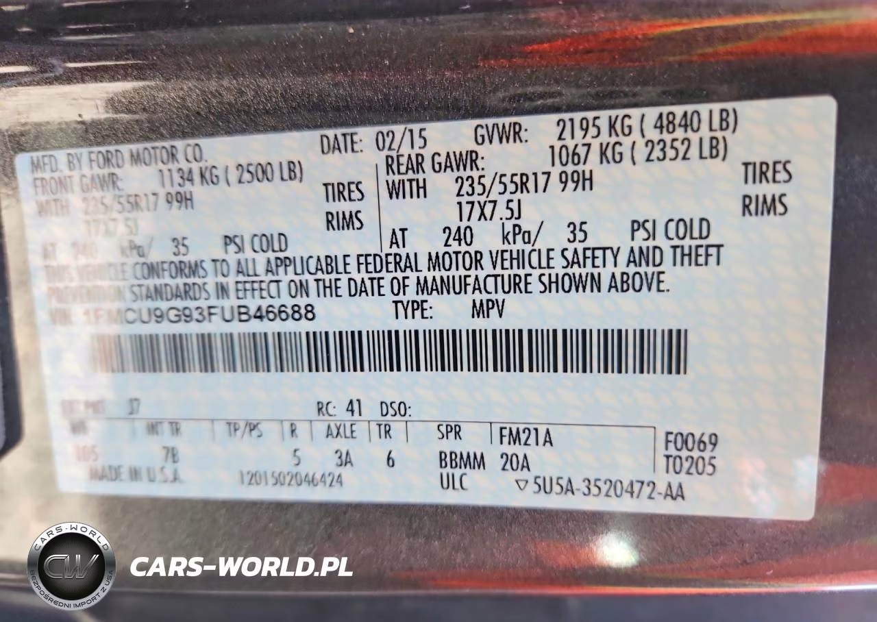 2015 Ford Escape Se VIN:1FMCU9G93FUB46688 - 13