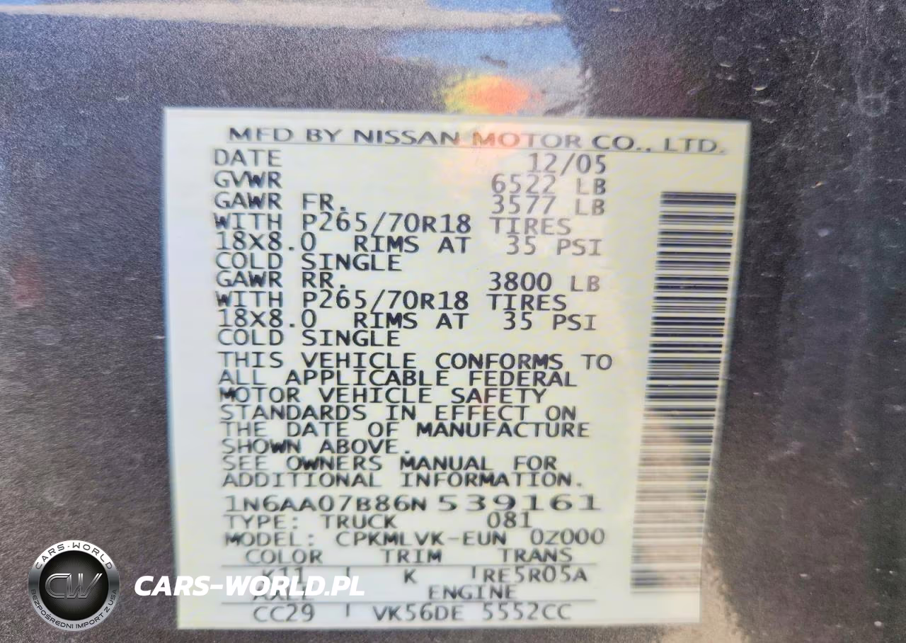 2006 Nissan Titan Xe VIN:1N6AA07B86N539161 - 12