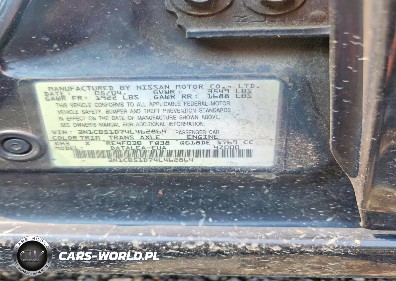 2004 Nissan Sentra 1.8 VIN:3N1CB51D74L462864 - 12