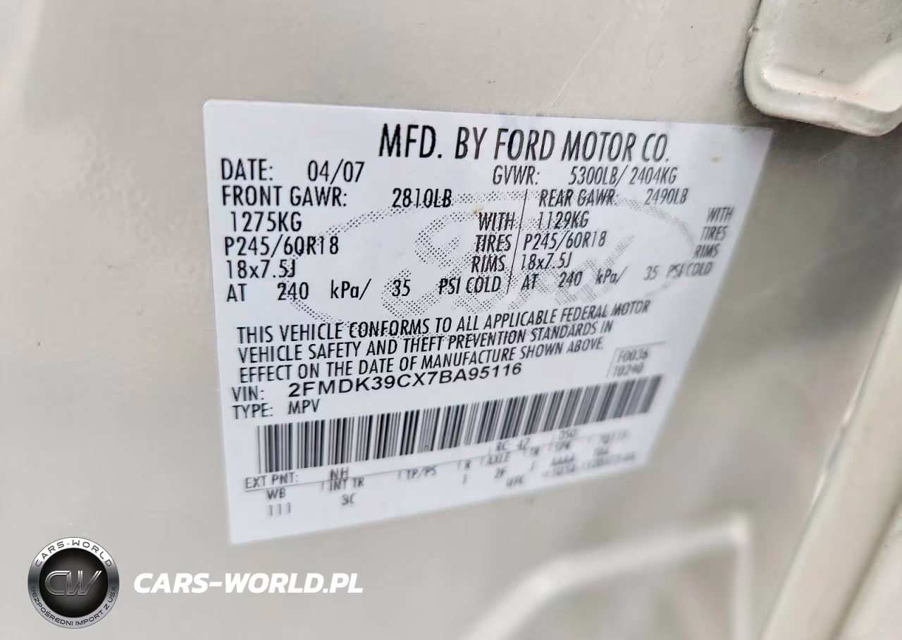 2007 Ford Edge Sel Plus VIN:2FMDK39CX7BA95116 - 13