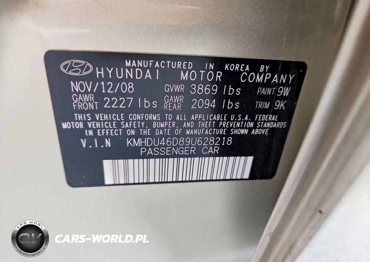 2009 Hyundai Elantra Gls VIN:KMHDU46D89U628218 - 12