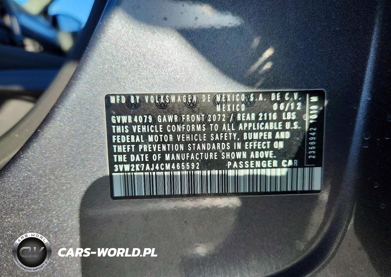 2012 Volkswagen Jetta Base VIN:3VW2K7AJ4CM465592 - 12