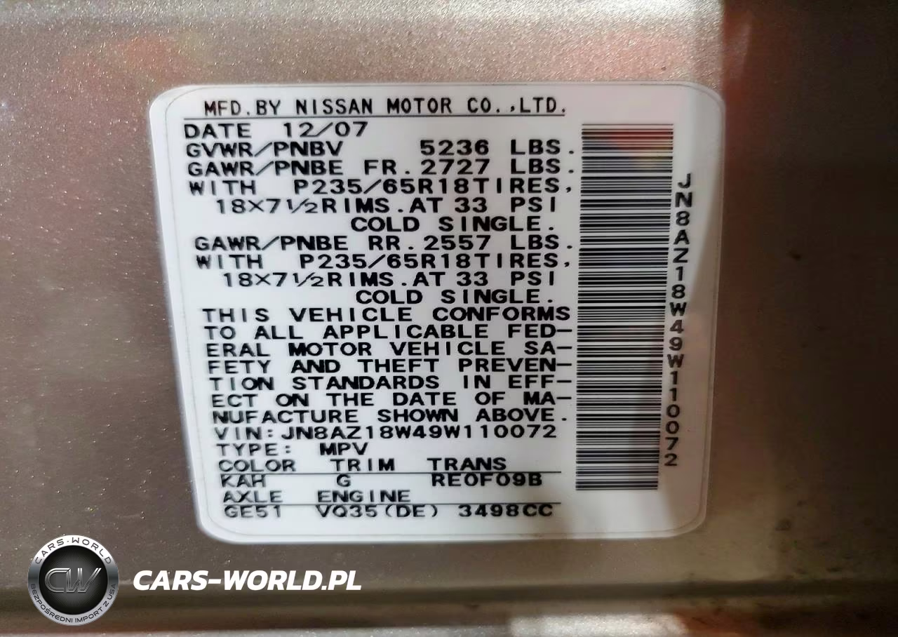 2009 Nissan Murano S VIN:JN8AZ18W49W110072 - 13