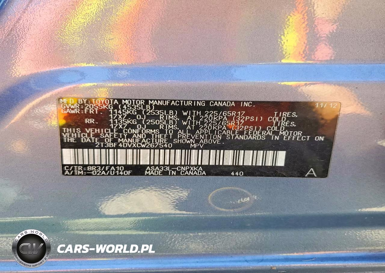 2012 Toyota Rav4 Base VIN:2T3BF4DVXCW267540 - 13