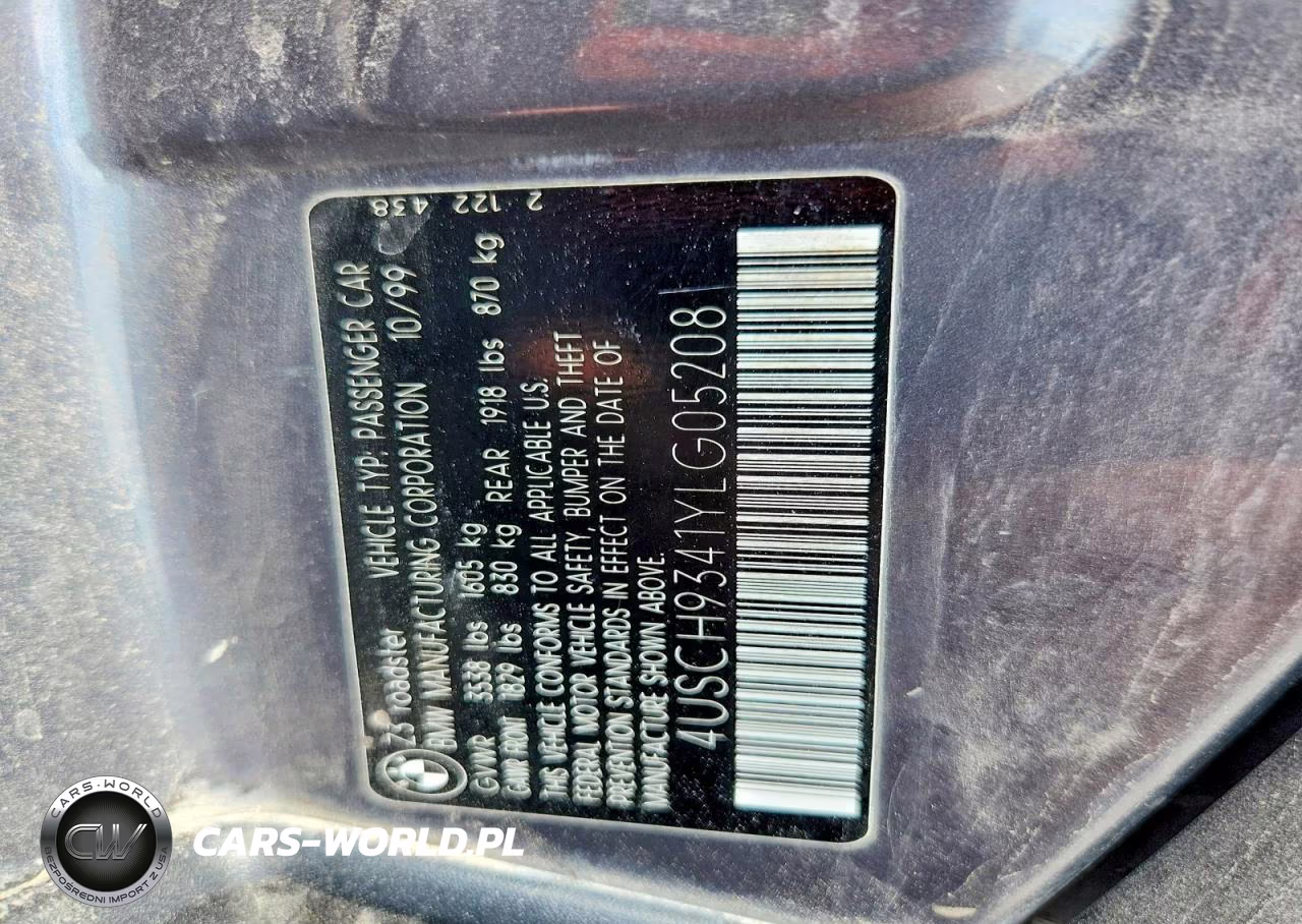2000 BMW Z3 2.3 VIN:4USCH9341YLG05208 - 12