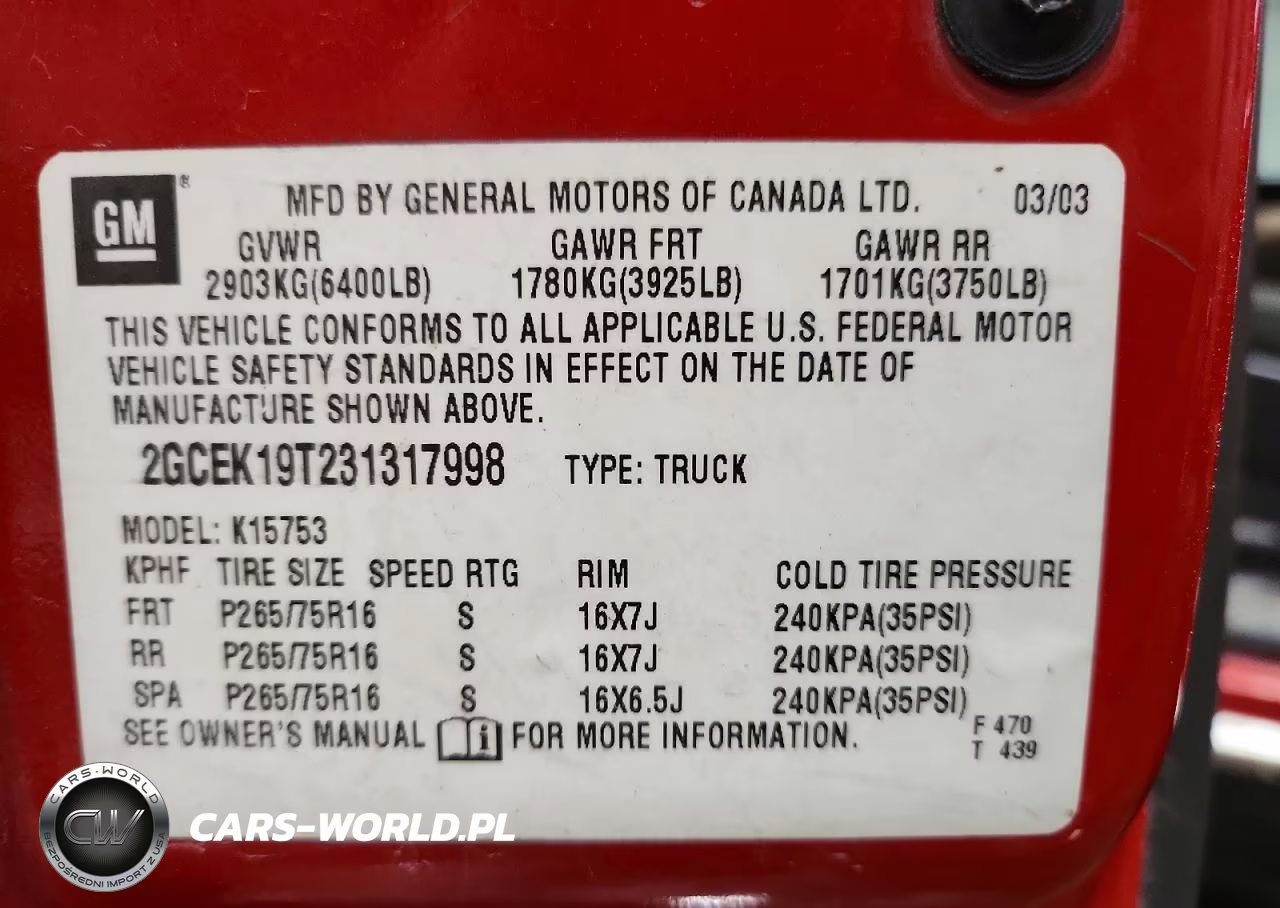 2003 Chevrolet Silverado K1500 VIN:2GCEK19T231317998 - 12