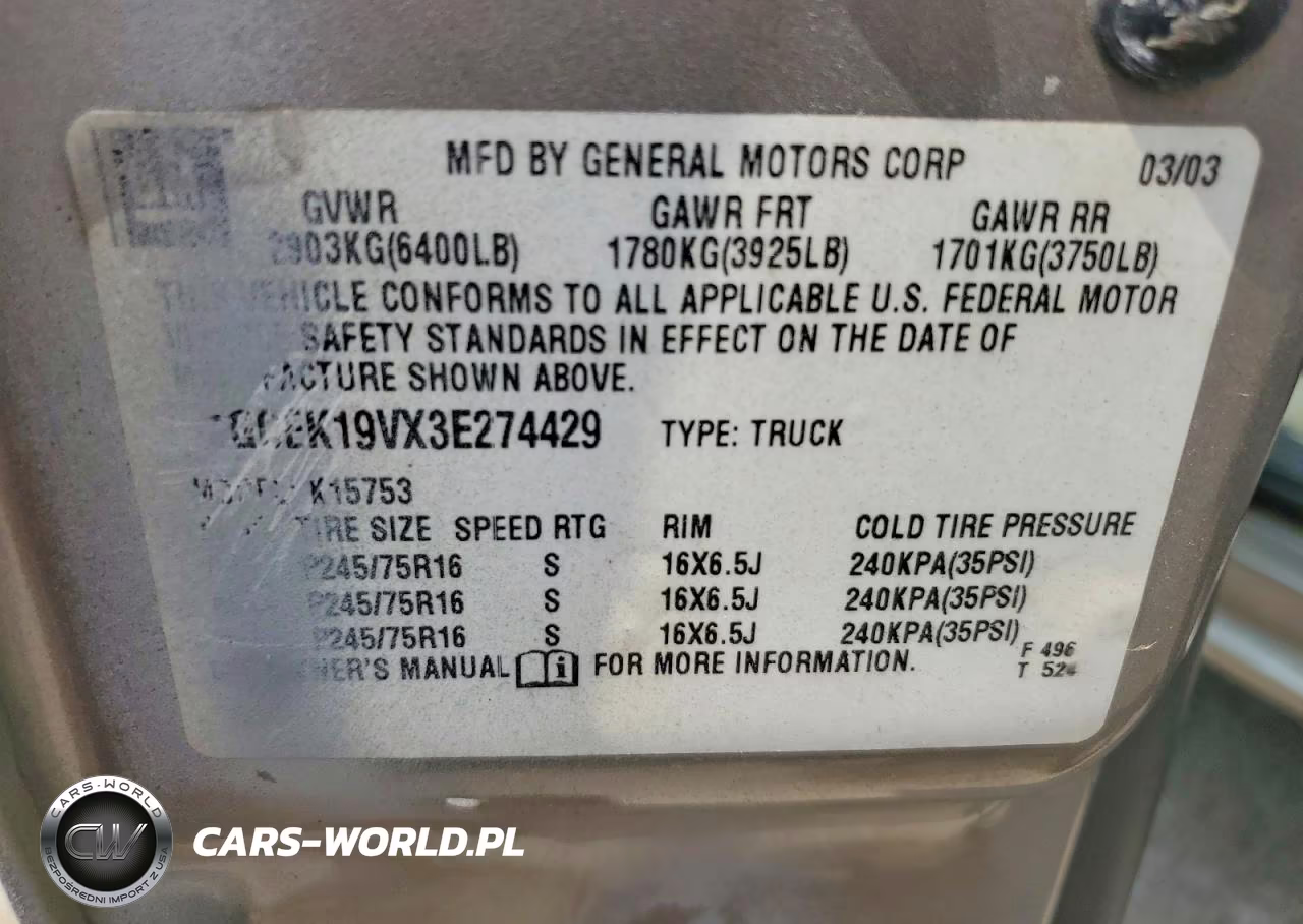 2003 Chevrolet Silverado K1500 VIN:1GCEK19VX3E274429 - 12