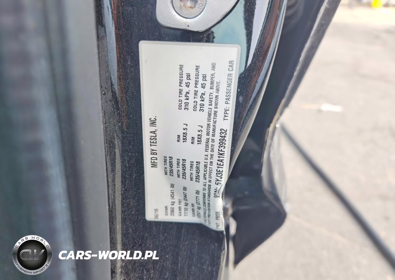 2019 Tesla Model 3 VIN:5YJ3E1EA1KF399432 - 12
