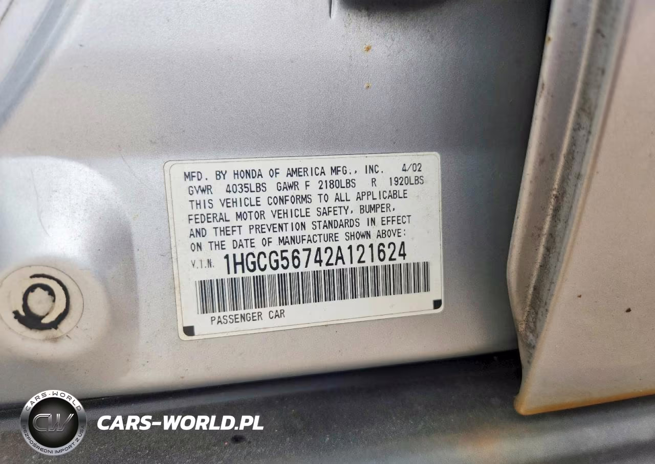 2002 Honda Accord Se VIN:1HGCG56742A121624 - 12