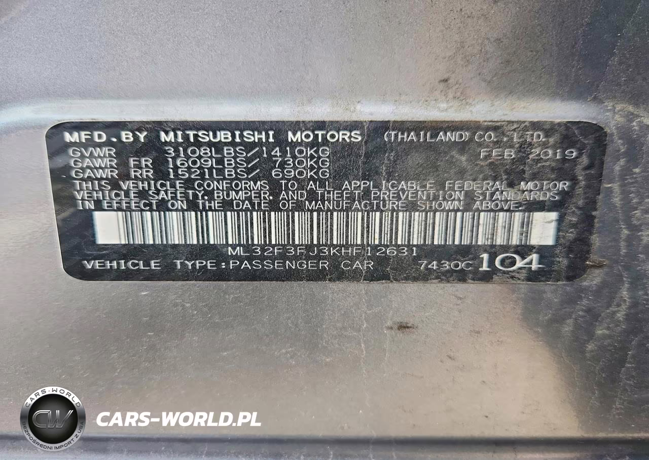 2019 Mitsubishi Mirage G4 Es VIN:ML32F3FJ3KHF12631 - 12