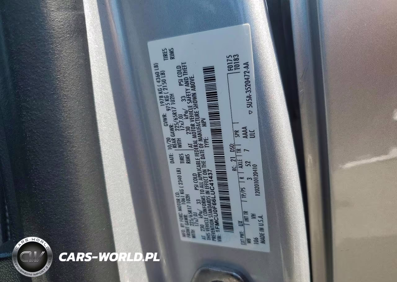 2020 Ford Escape S VIN:1FMCU0F66LUC41437 - 13