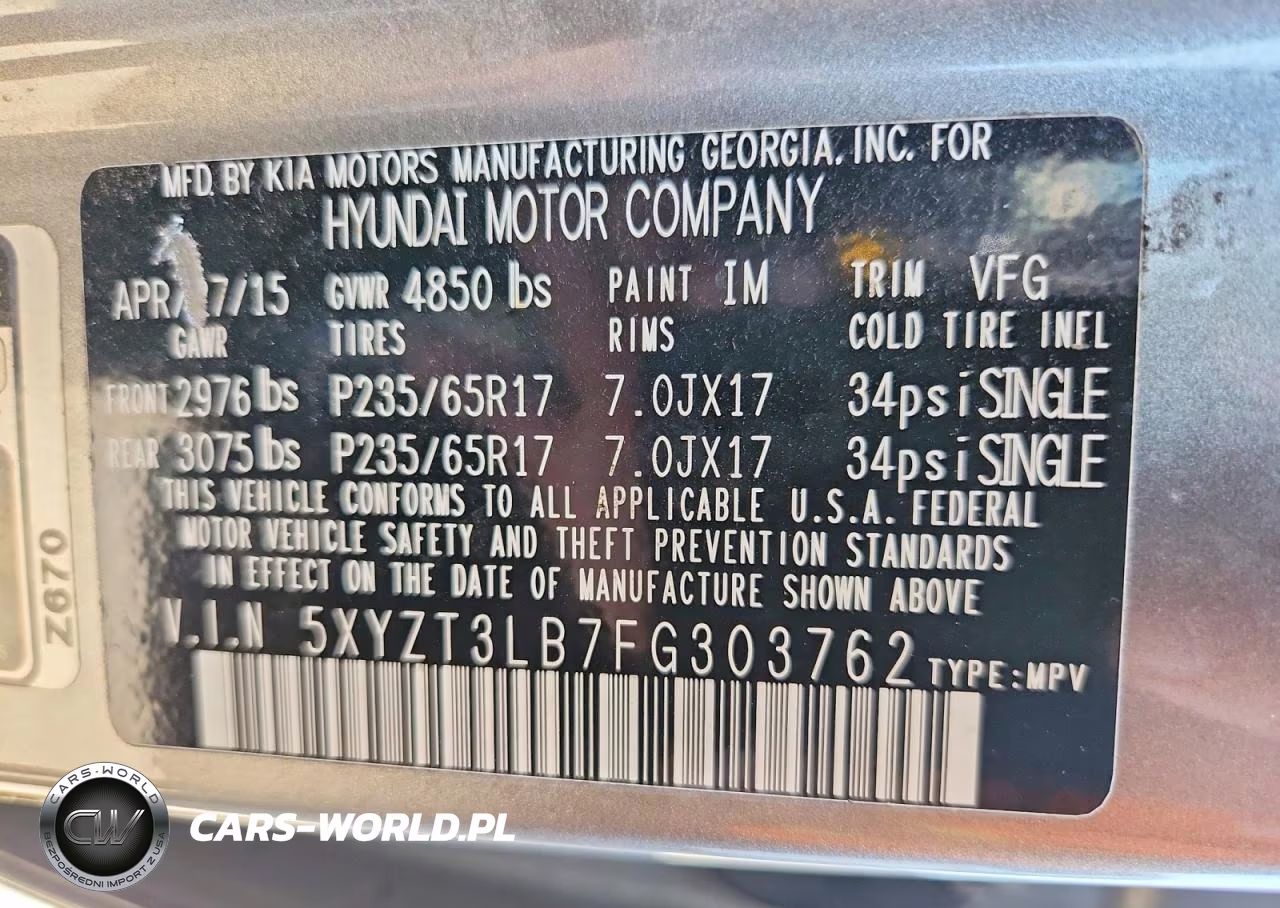 2015 Hyundai Santa Fe Sport 2.4L VIN:5XYZT3LB7FG303762 - 13