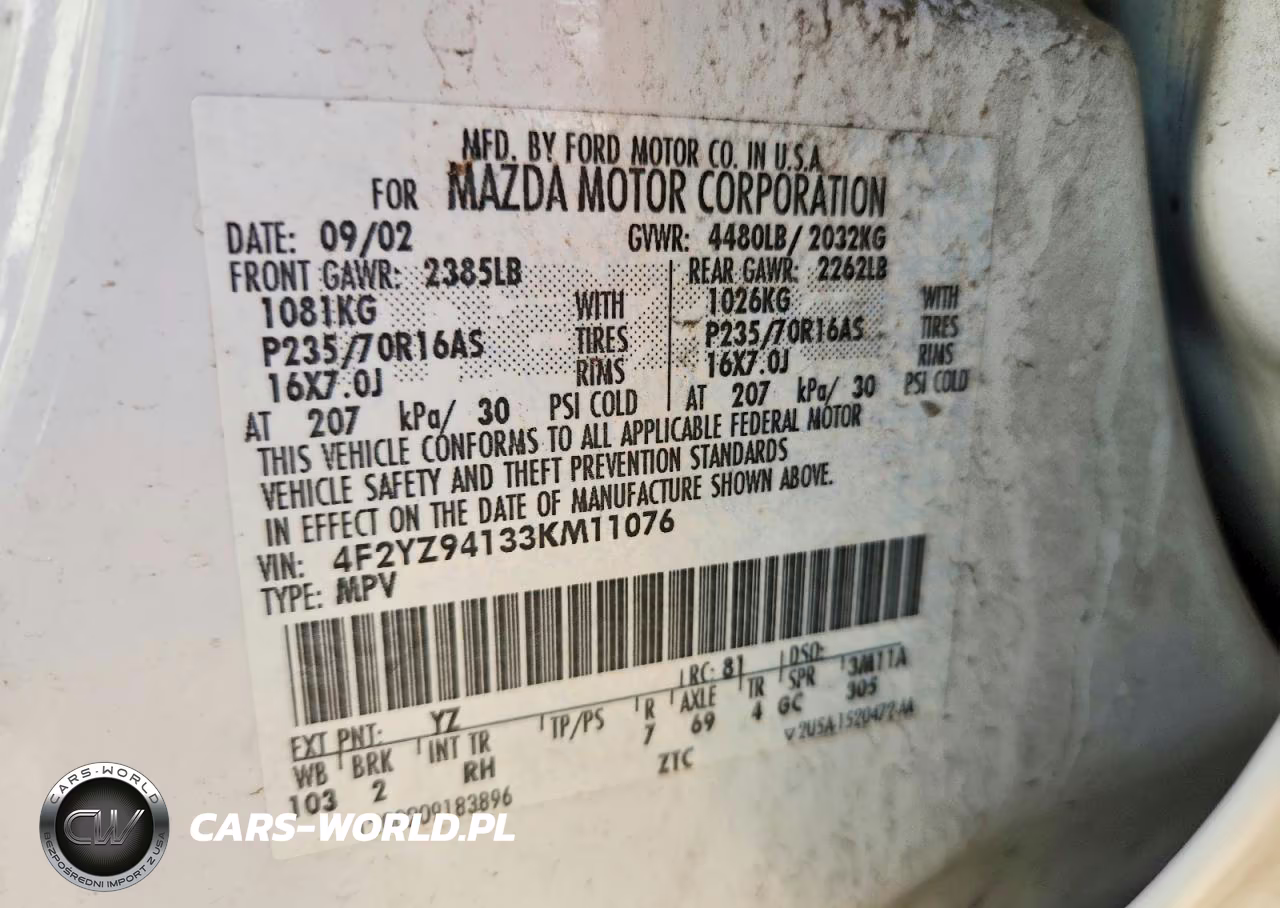 2003 Mazda Tribute Lx VIN:4F2YZ94133KM11076 - 13