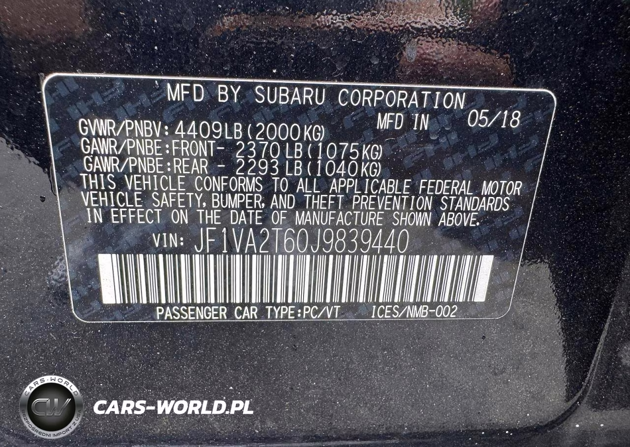 2018 Subaru Wrx Sti Limited VIN:JF1VA2T60J9839440 - 10