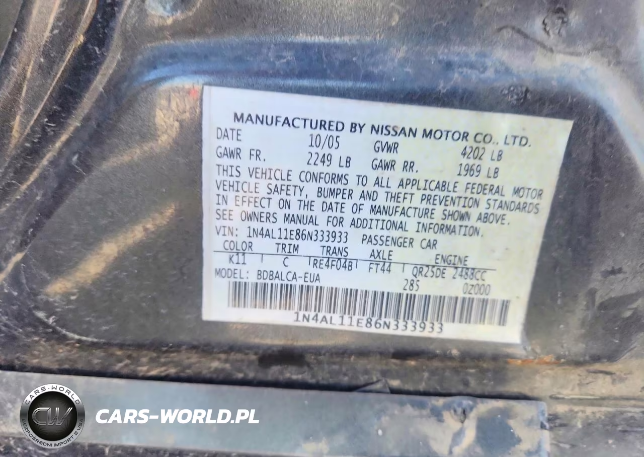 2006 Nissan Altima 2.5 S VIN:1N4AL11E86N333933 - 13