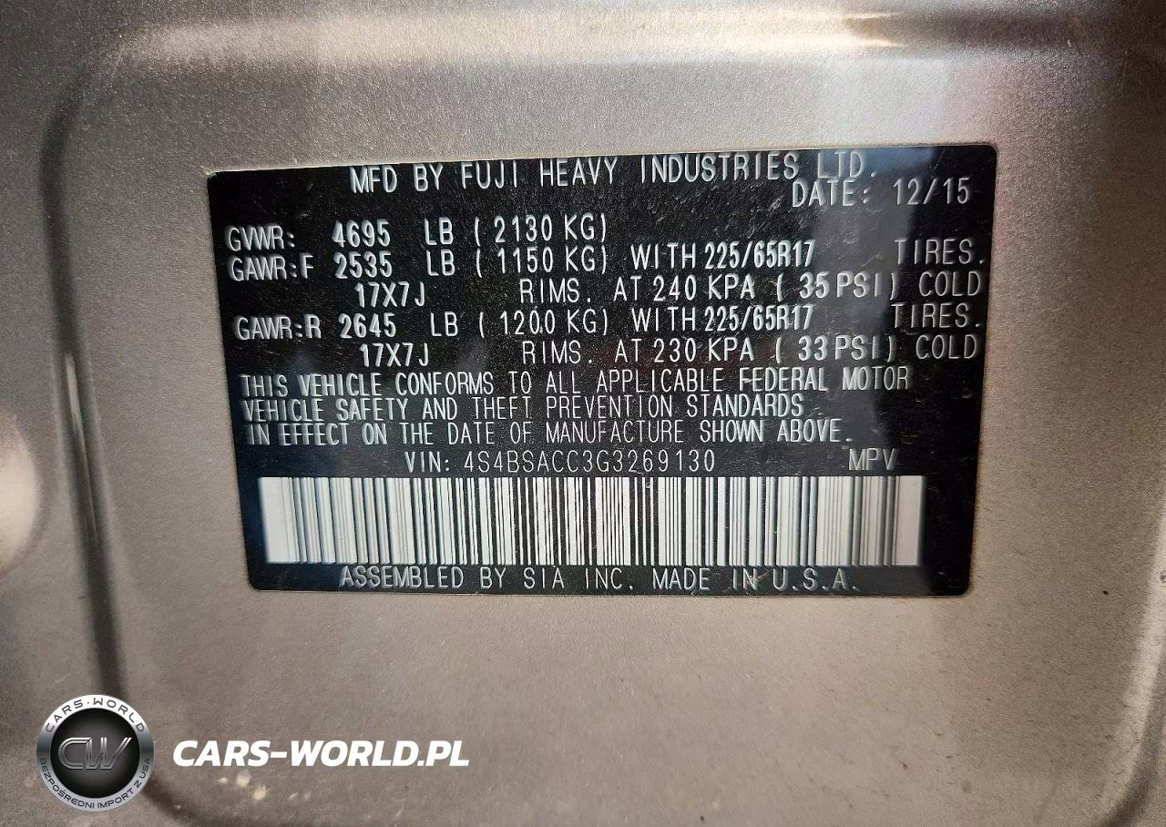 2016 Subaru Outback 2.5I Premium VIN:4S4BSACC3G3269130 - 12