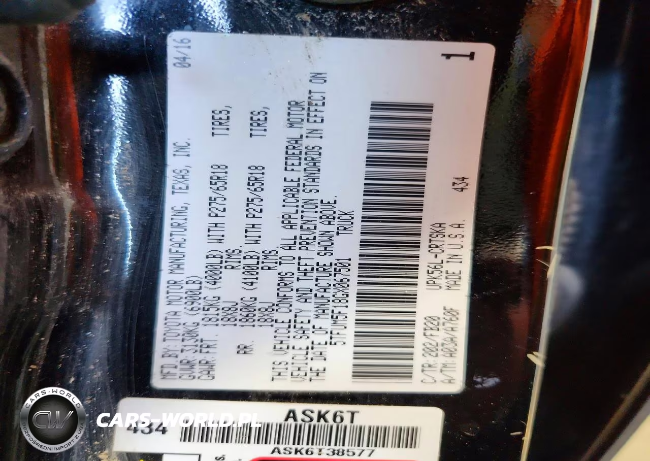 2016 Toyota Tundra Sr5 VIN:5TFUM5F18GX067501 - 13