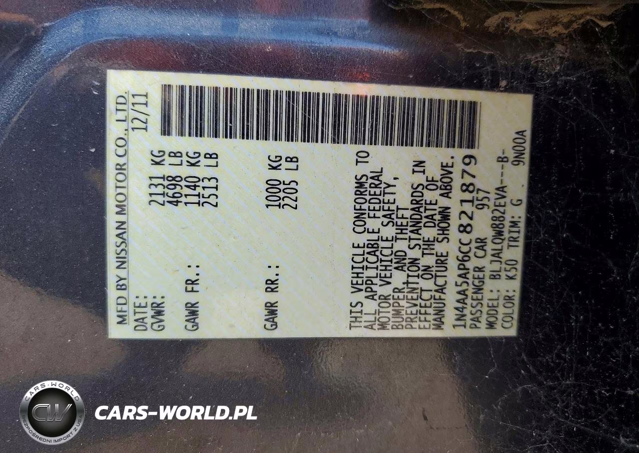 2012 Nissan Maxima S VIN:1N4AA5AP6CC821879 - 13