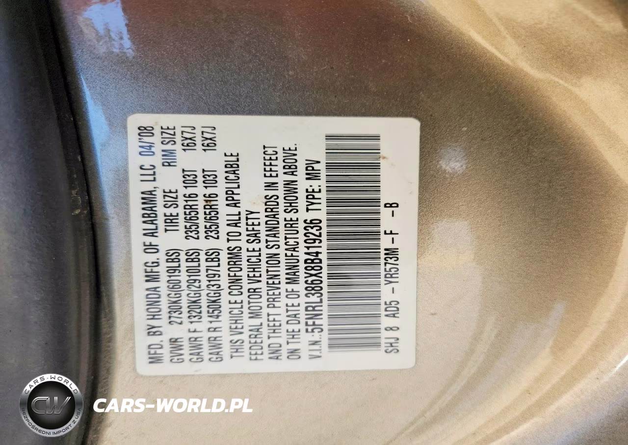 2008 Honda Odyssey Exl VIN:5FNRL386X8B419236 - 13