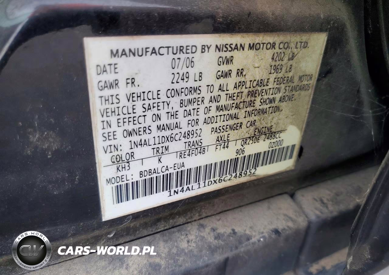 2006 Nissan Altima 2.5 VIN:1N4AL11DX6C248952 - 12