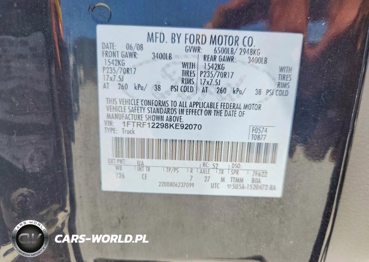 2008 Ford F150 VIN:1FTRF12298KE92070 - 12