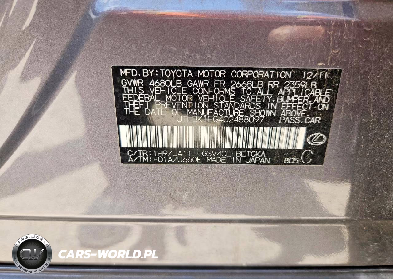 2012 Lexus Es 350 VIN:JTHBK1EG4C2488097 - 12