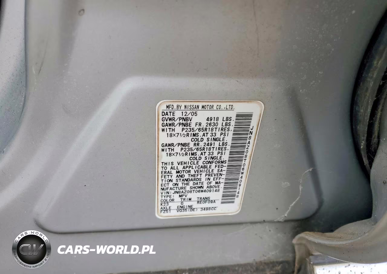 2006 Nissan Murano S VIN:JN8AZ08T06W409148 - 13