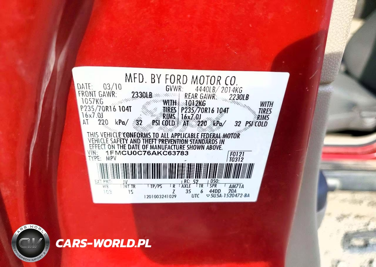 2010 Ford Escape Xls VIN:1FMCU0C76AKC63783 - 13