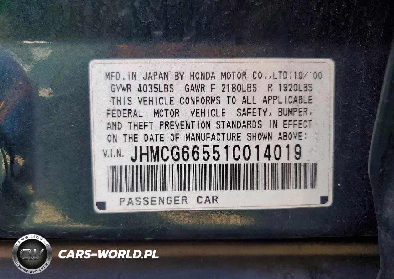 2001 Honda Accord Lx VIN:JHMCG66551C014019 - 13