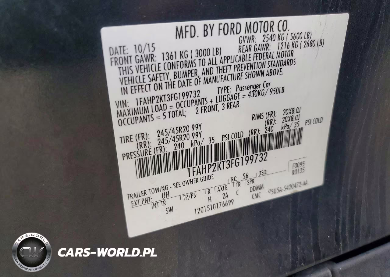 2015 Ford Taurus Sho VIN:1FAHP2KT3FG199732 - 12