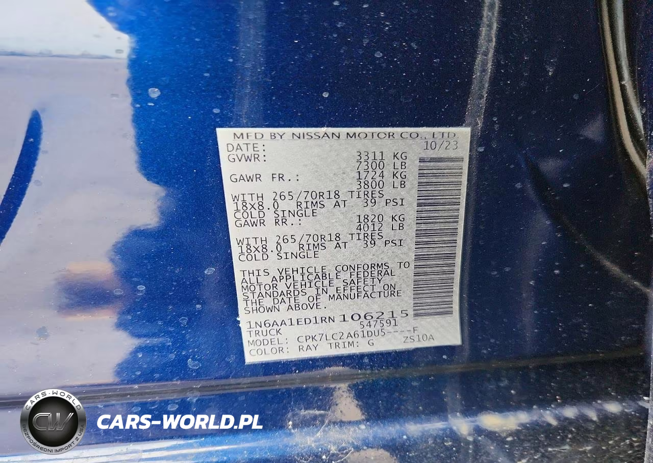 2024 Nissan Titan Sv VIN:1N6AA1ED1RN106215 - 13