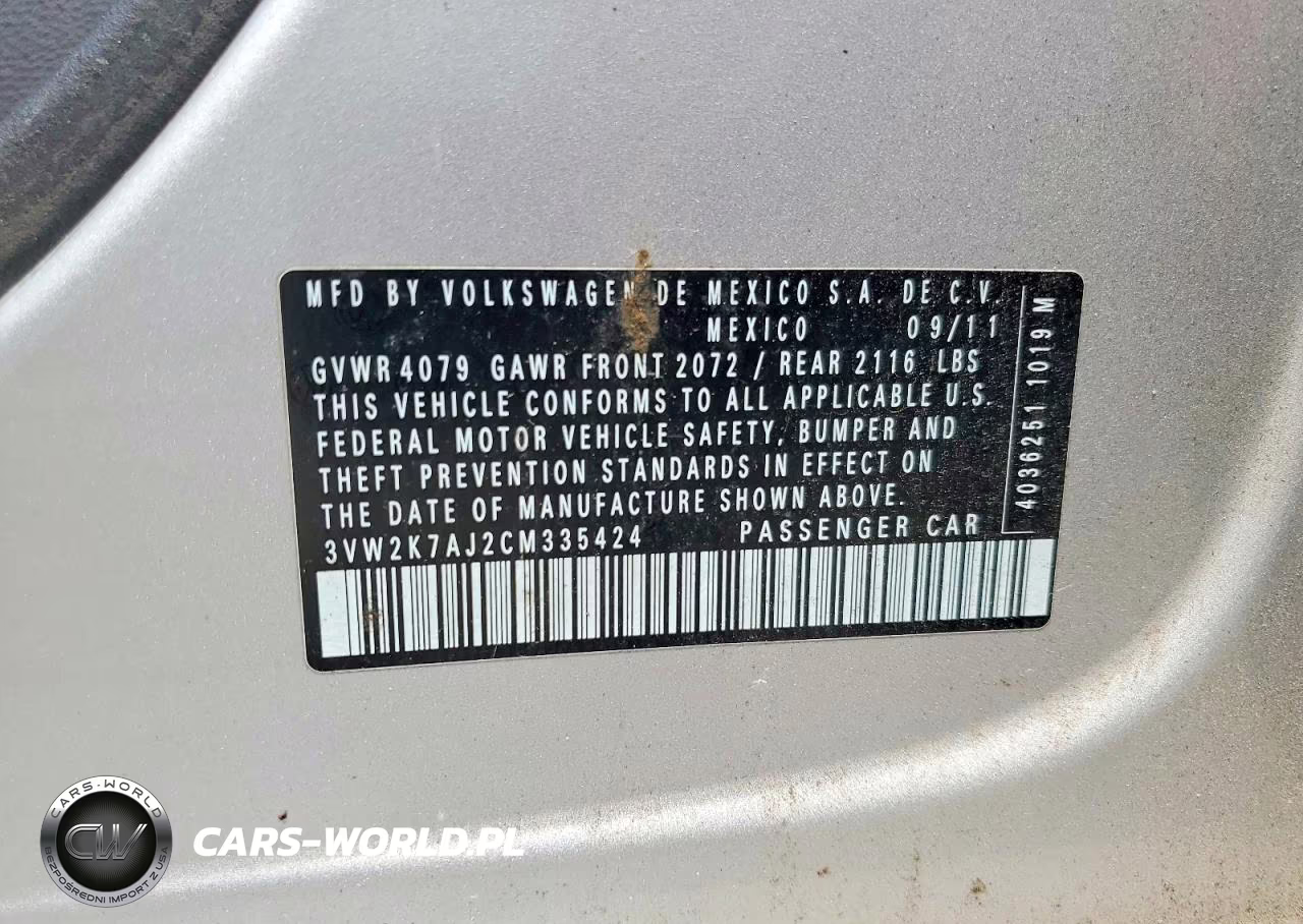 2012 Volkswagen Jetta Base VIN:3VW2K7AJ2CM335424 - 12