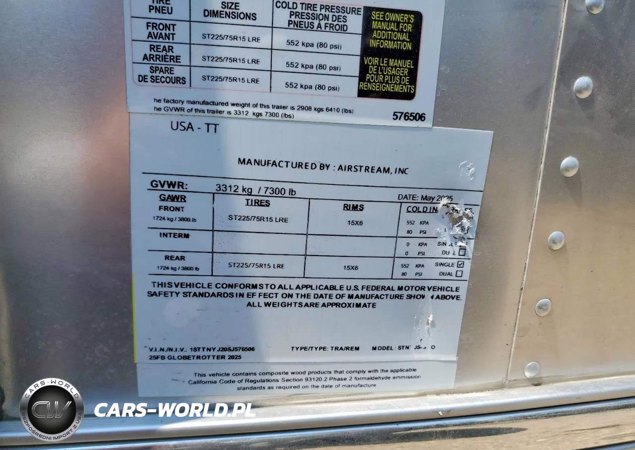 2025 Airstream Globetrotter Camper VIN:1STTNYJ20SJ576506 - 10