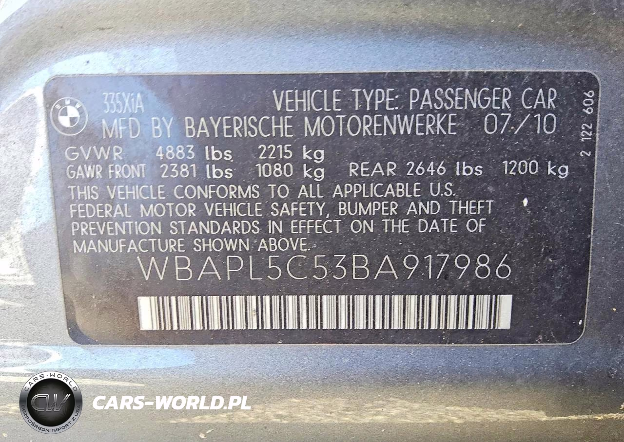 2011 BMW 335 Xi VIN:WBAPL5C53BA917986 - 12
