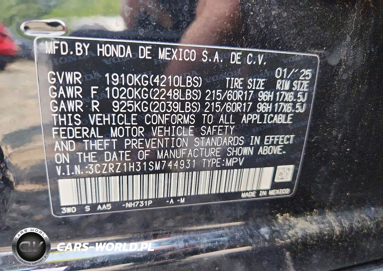 2025 Honda Hr-V Lx VIN:3CZRZ1H31SM744931 - 13