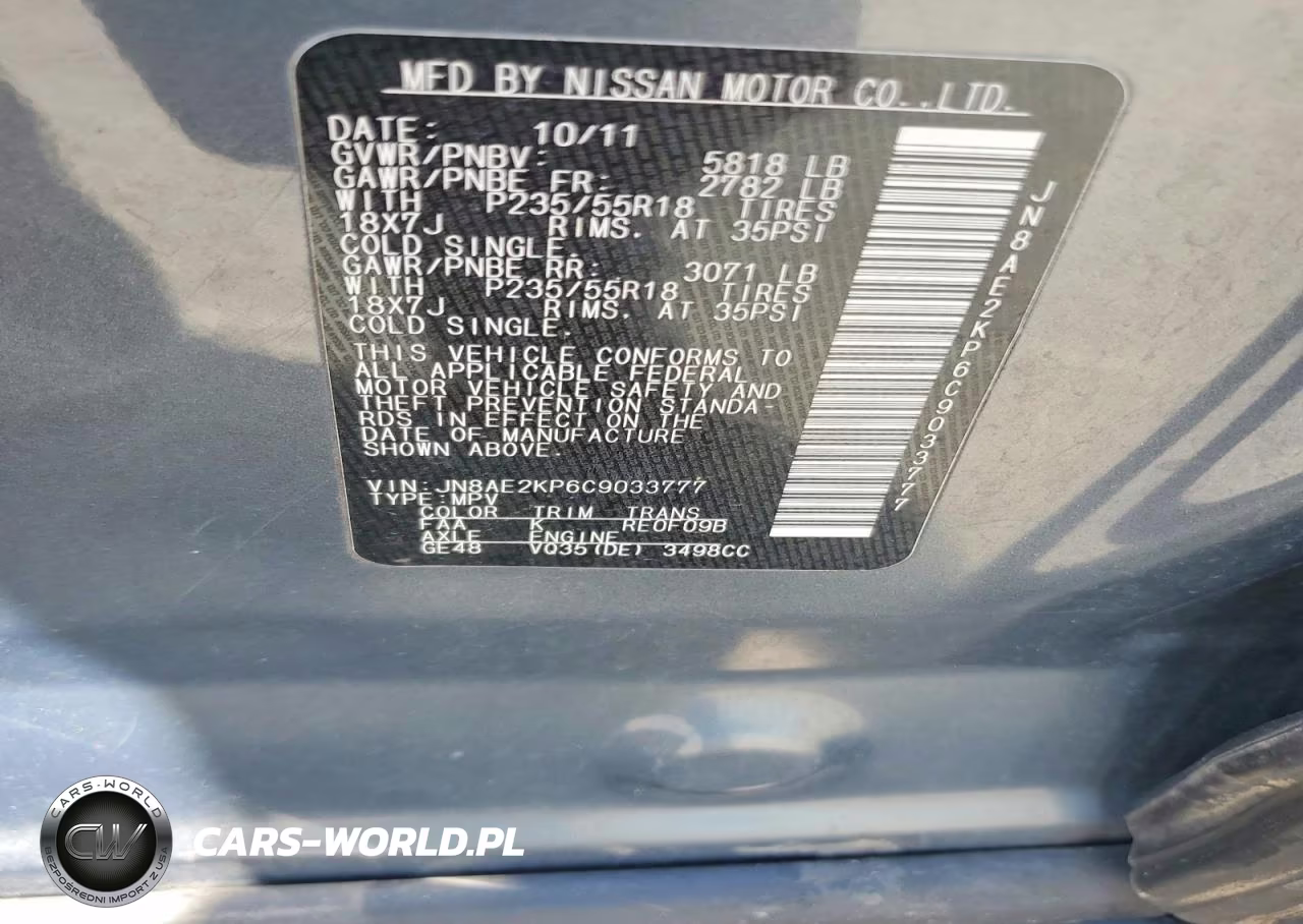 2012 Nissan Quest 3.5 S VIN:JN8AE2KP6C9033777 - 13