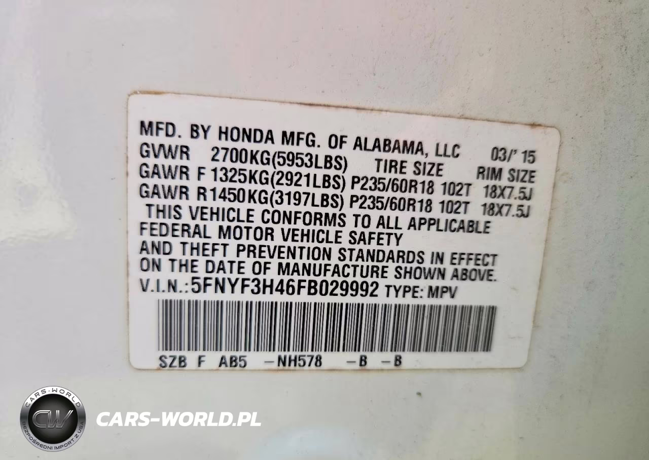 2015 Honda Pilot Ex VIN:5FNYF3H46FB029992 - 13