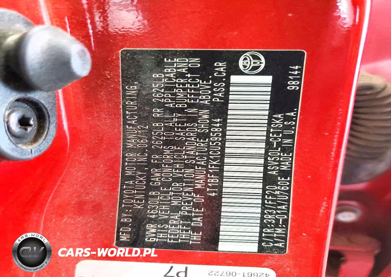 2012 Toyota Camry VIN:4T1BF1FK1CU595844 - 12