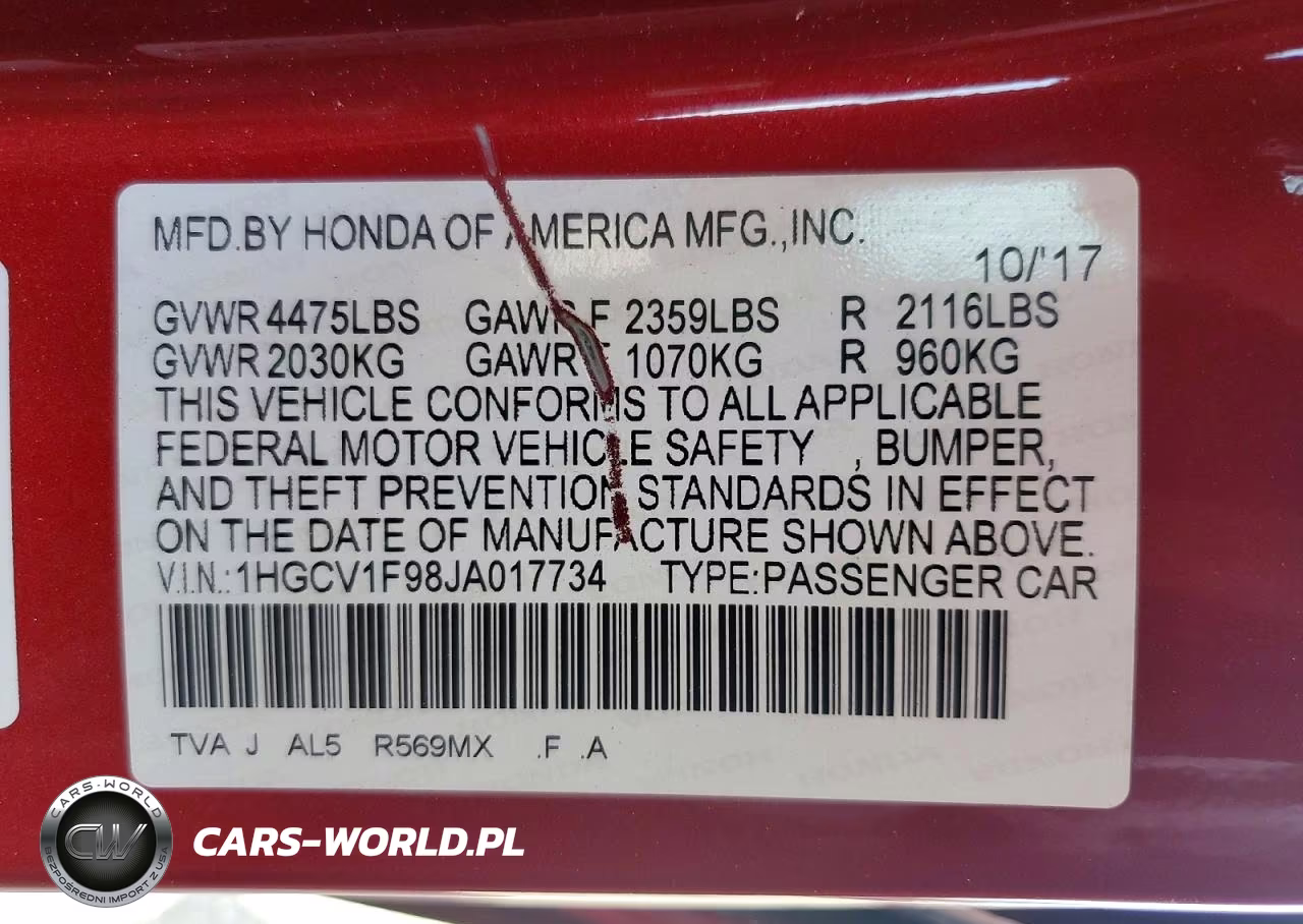 2018 Honda Accord Touring VIN:1HGCV1F98JA017734 - 12